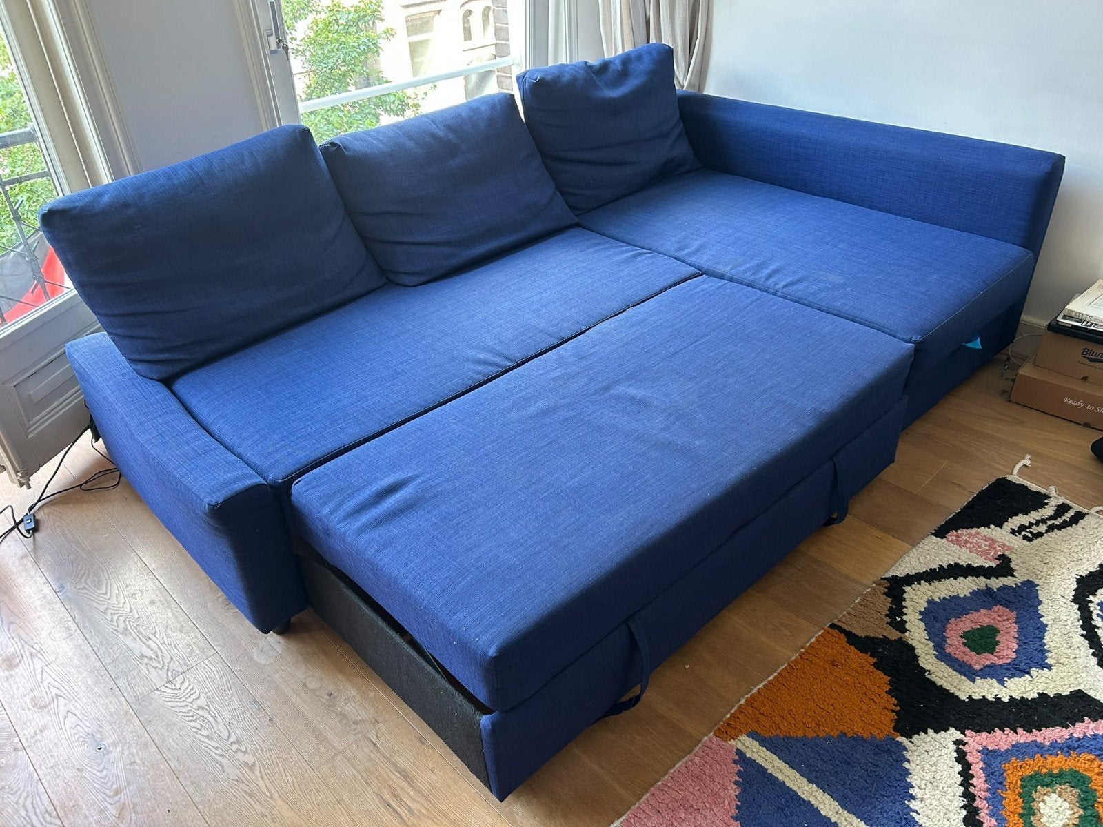 IKEA Friheten slaapbank - blauw met opbergruimte, Ophalen, Gebruikt, Blauw, Tweepersoons