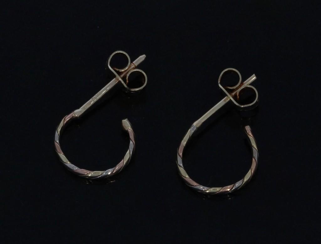 Tricolor 14k gouden oorbellen dames creolen stekers, Voordeelsieraden, Verzenden, Zo goed als nieuw, Met edelsteen