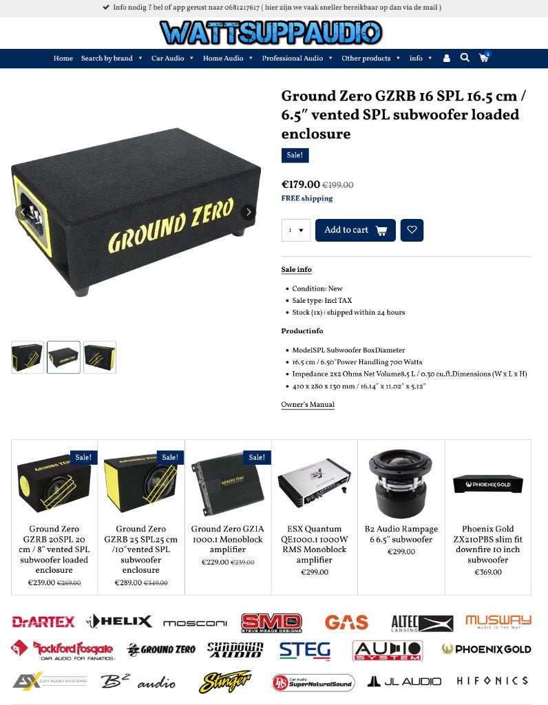 Ground Zero GZRB 16 SPL 16.5 cm / 6.5 inch subwoofer 700W, Erlenweg 25, 85658 Egmating, Germany, Nieuw, https://www.ground-zero-audio.com/en/support-en/contact-page/