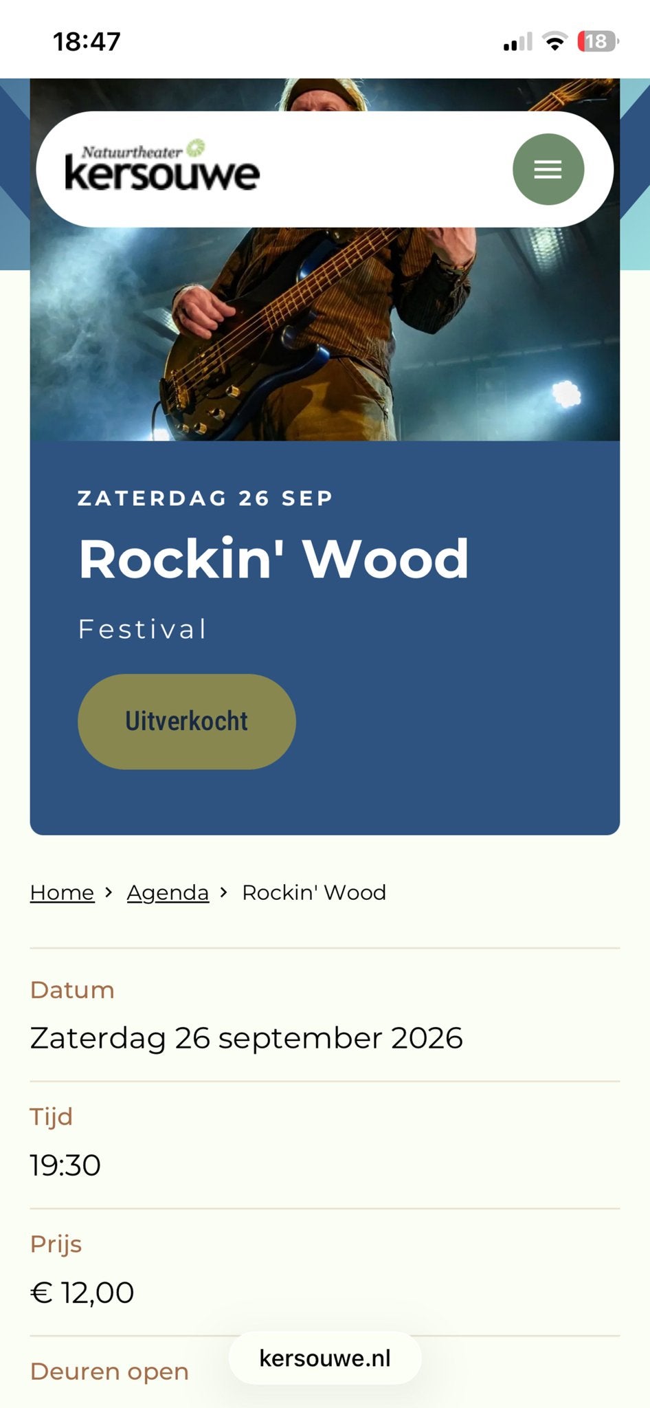 1 Ticket voor Rockin’ Wood in Heeswijk 26 september, Tickets en Kaartjes, Eén persoon