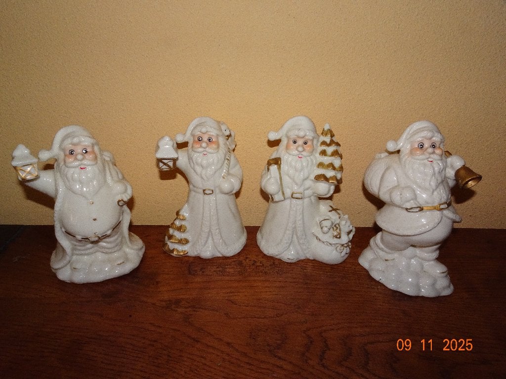 4 Wit met gouden Kerstmannen (16 cm) van porselein, Ophalen of Verzenden, Nieuw