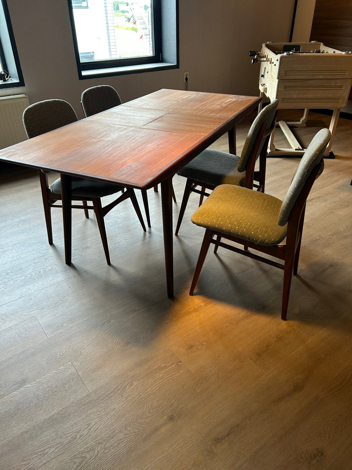 Van Teeffelen tafel en 4 stoelen, Ophalen, Gebruikt, Rechthoekig, Vintage/midcentury