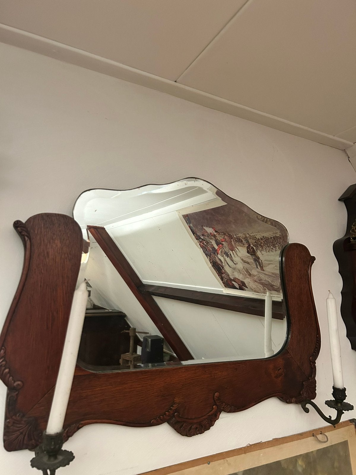 Antieke spiegel, Antiek en Kunst, Ophalen, Rechthoekig
