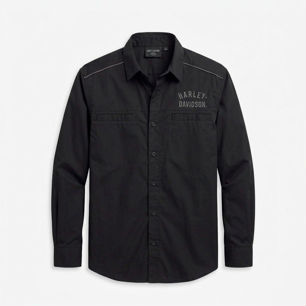 RT-0175 Harley-Davidson overhemd zwart lange mouw XL, Kleding | Heren, Zwart, Ophalen of Verzenden, Zo goed als nieuw, Halswijdte 43/44 (XL)
