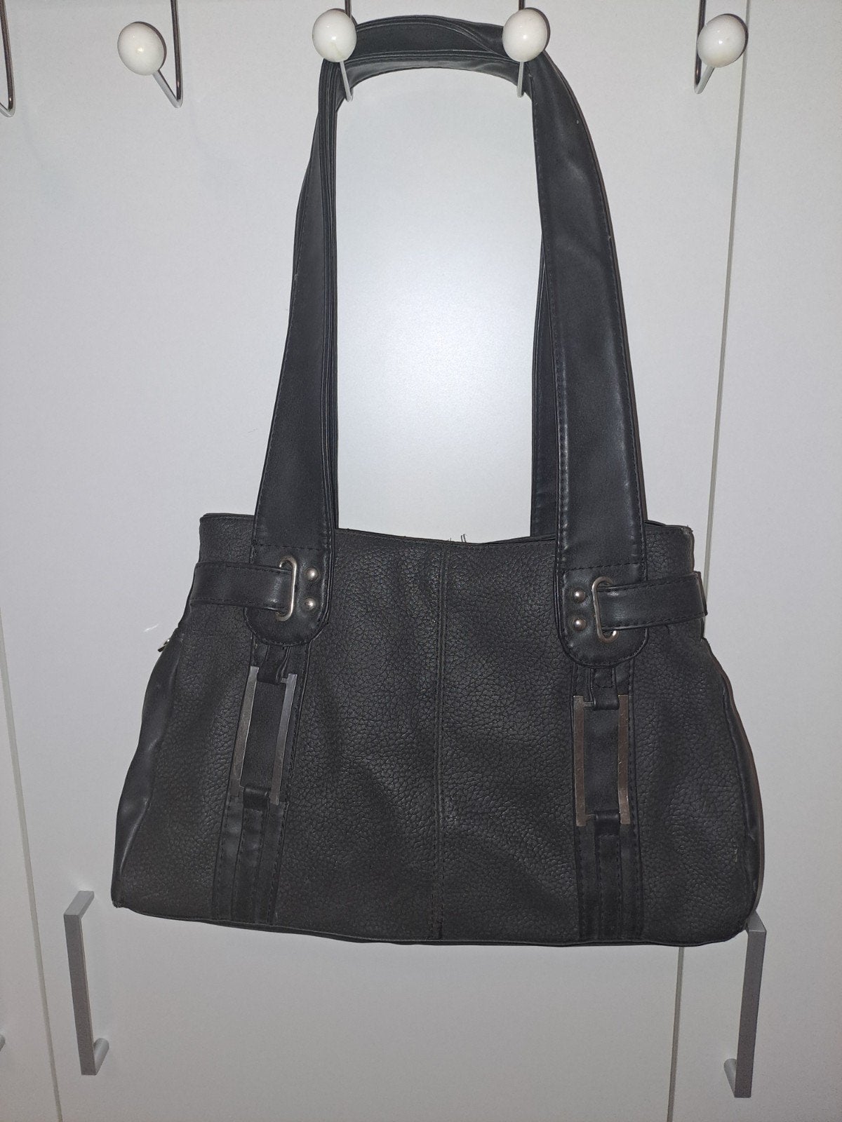 Zwarte Lederen Tas, Ophalen, 40 tot 60 cm, 20 tot 30 cm, Zwart