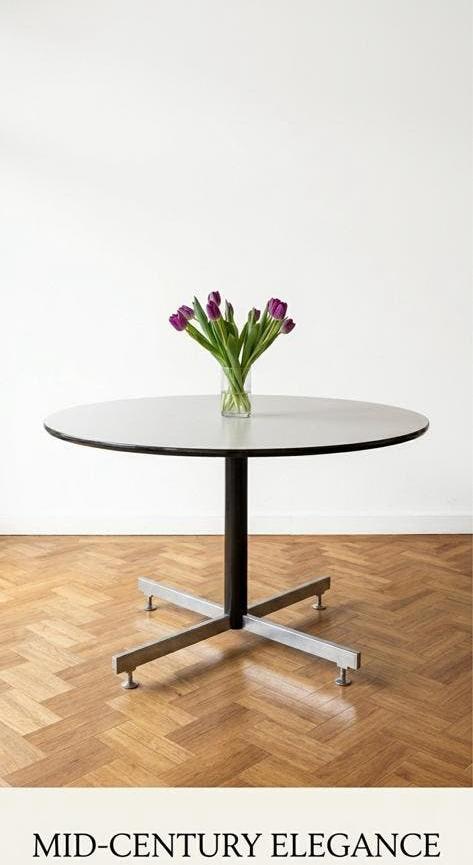 Mid-Century Modern Round Table, Ophalen of Verzenden, Zo goed als nieuw, Rechthoekig