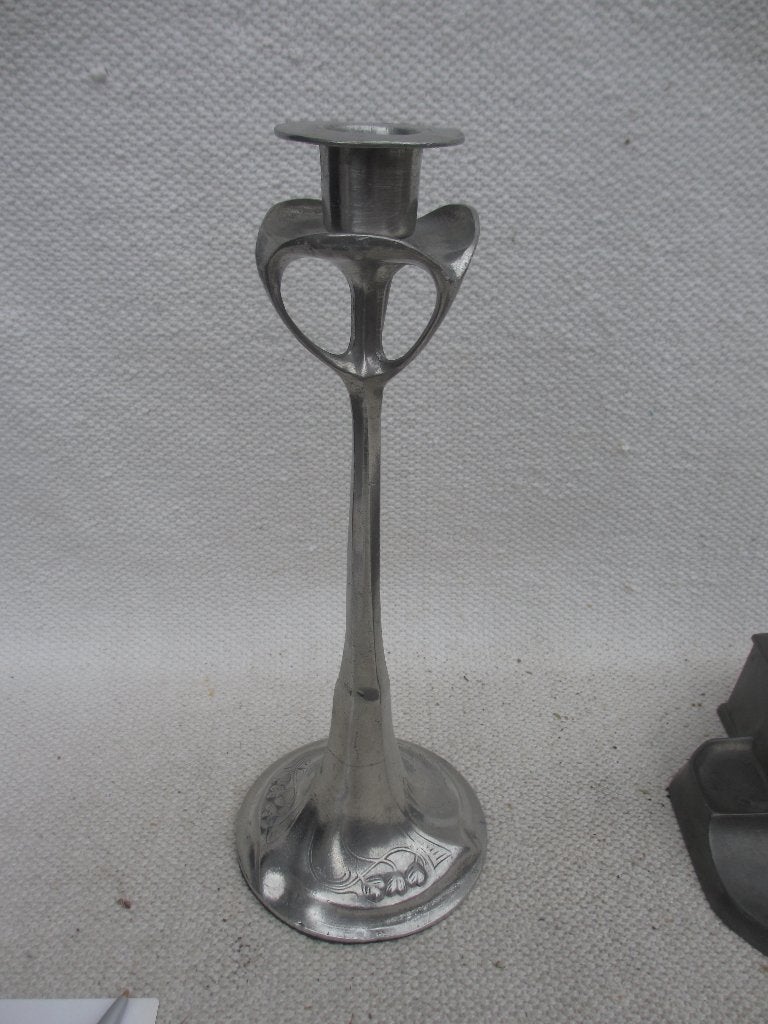 Hugo Leven - KAYSERZINN jugendstil tinnen inktpot/ kandelaar, Ophalen of Verzenden