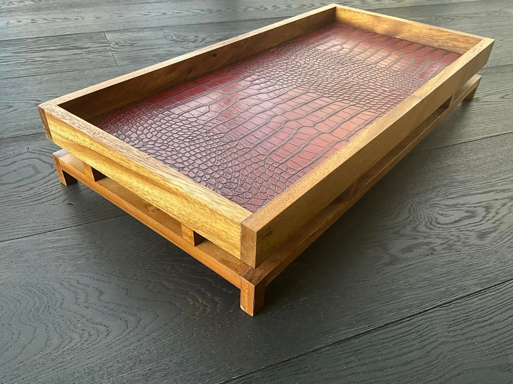 Houten dienblad/schaal met rood croco-patroon, Huis en Inrichting, Woonaccessoires | Dienbladen, Ophalen of Verzenden, Gebruikt