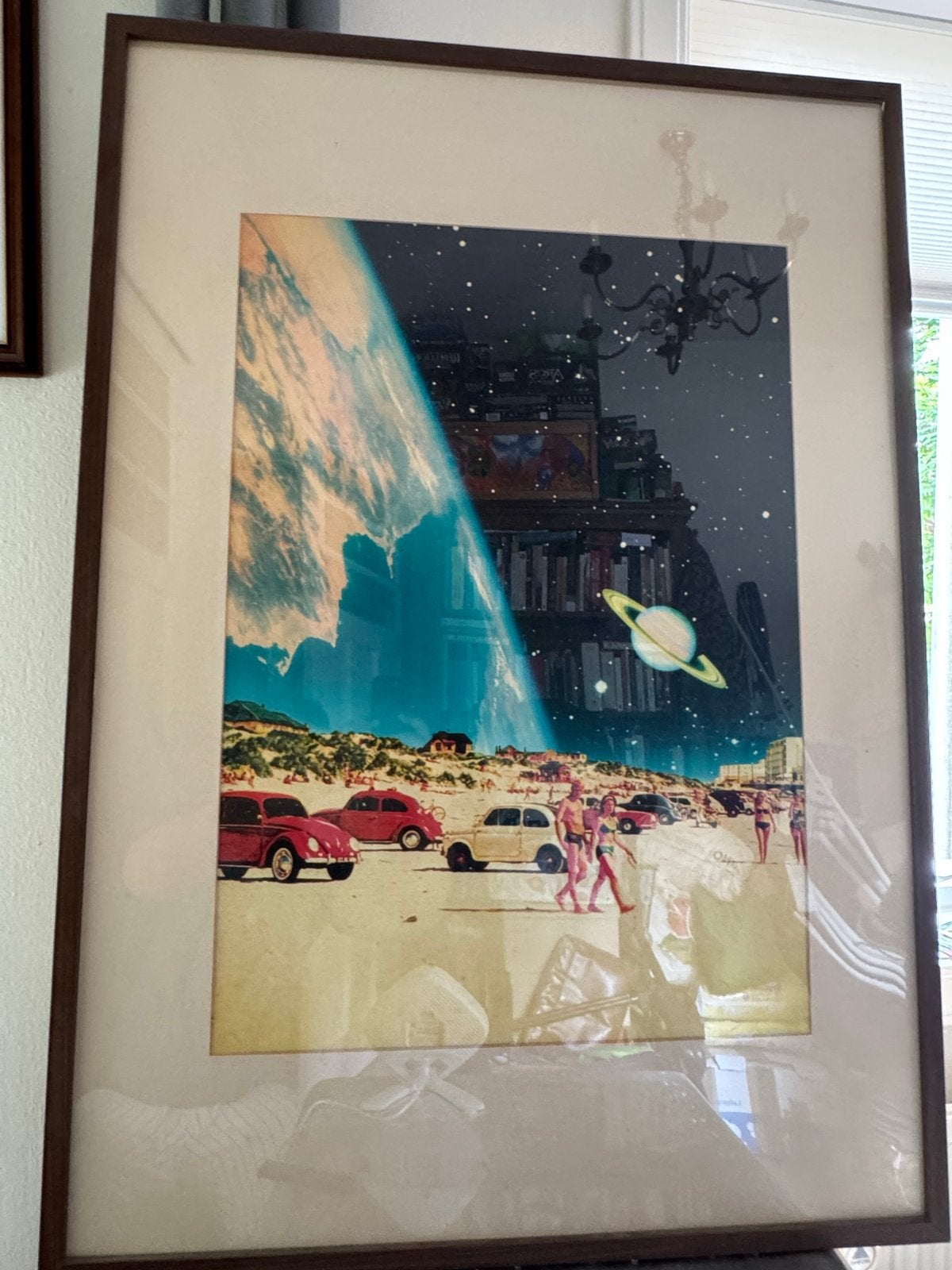 Modern surrealistisch strandtafereel met ruimte, Ophalen, Overig onderwerp, Papier/karton, Achter glas