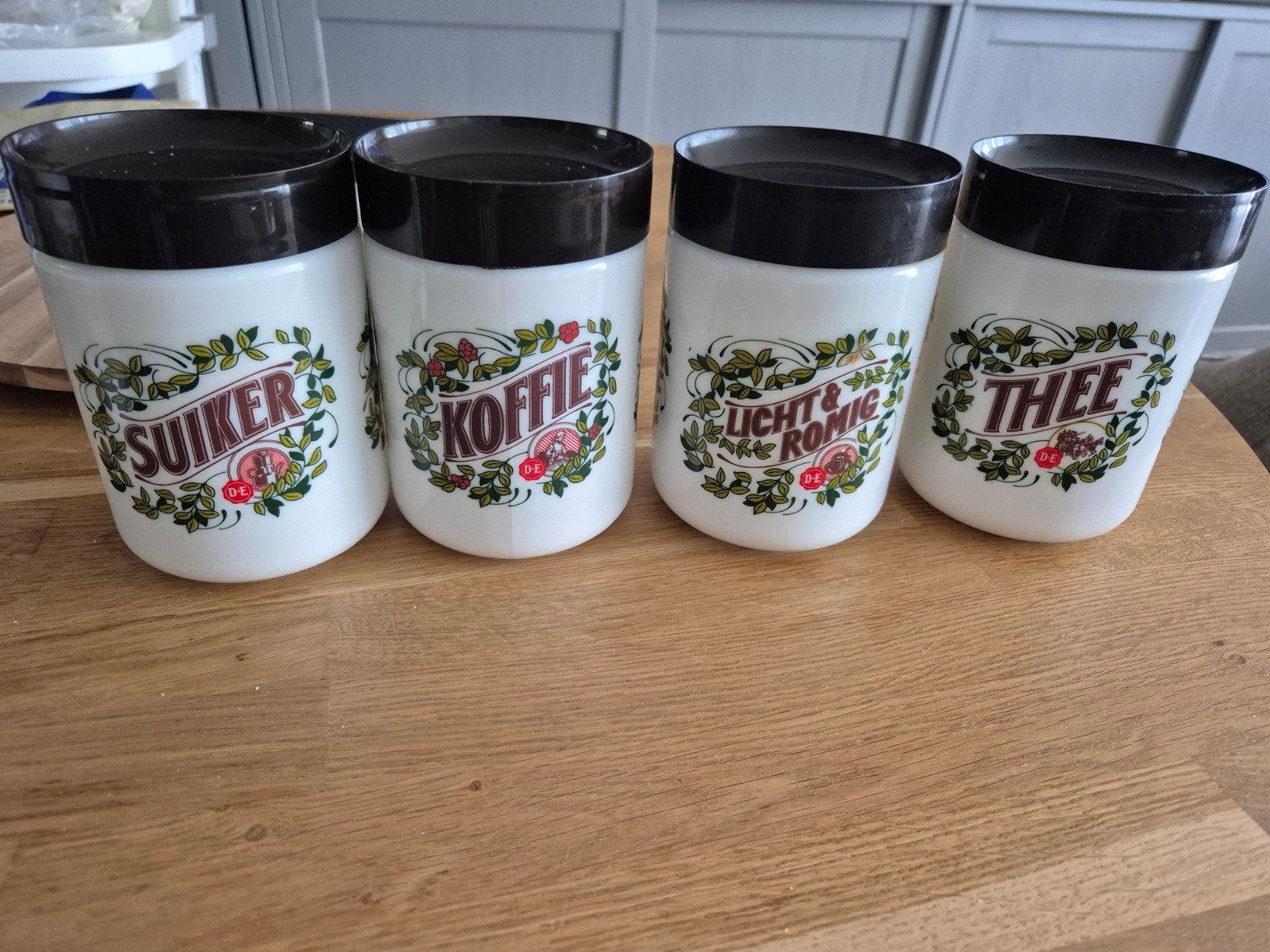 Vintage voorraadpotten: Suiker, Koffie, Licht & Romig, Thee, Ophalen, Voorraadpot, Wit, Overige merken