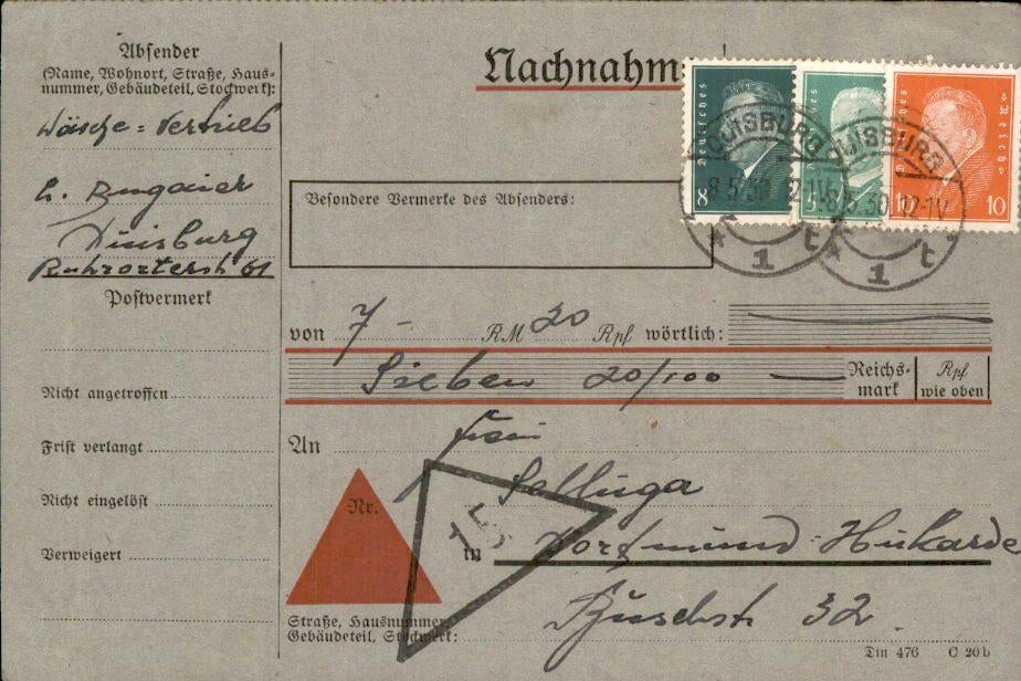 Duitse Rijk - Nachnahme - 1930, Postzegels en Munten, Brieven en Enveloppen | Buitenland, Verzenden, Briefkaart