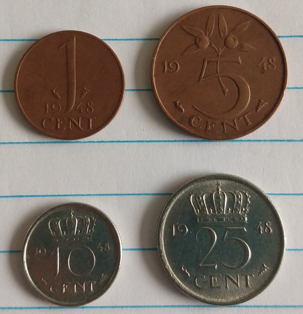 munten 1948, nederland, volgnr 4, Postzegels en Munten, Munten | Nederland, Ophalen of Verzenden, Koningin Juliana, Overige waardes