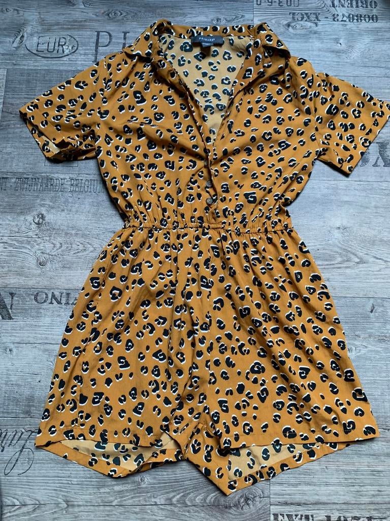 Primark jumpsuit luipaardprint okergeel, Kleding | Dames, Jumpsuits, Verzenden, Zo goed als nieuw, Maat 34 (XS) of kleiner, Geel