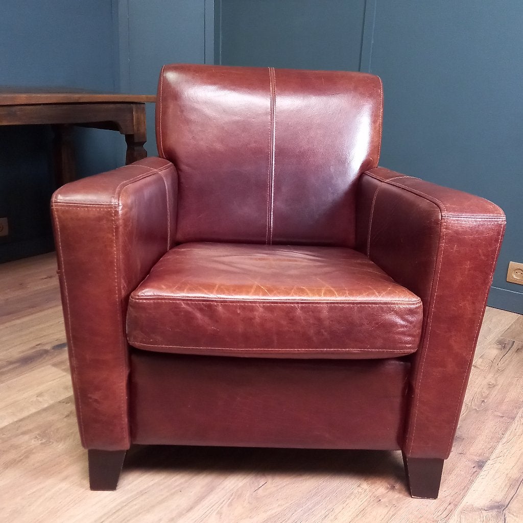 Vintage rundlederen clubfauteuil, Huis en Inrichting, Fauteuils, Gebruikt, Ophalen of Verzenden, 75 tot 100 cm, Leer