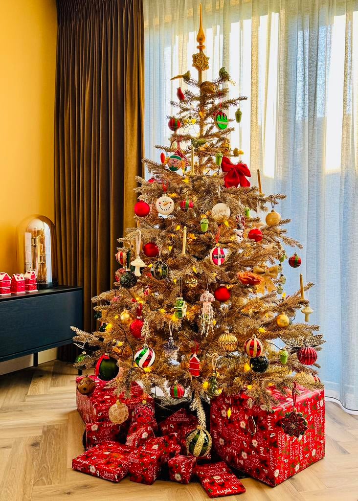 Everlands Tiffany Fir kerstboom 180cm - goud - met lampjes, Ophalen of Verzenden