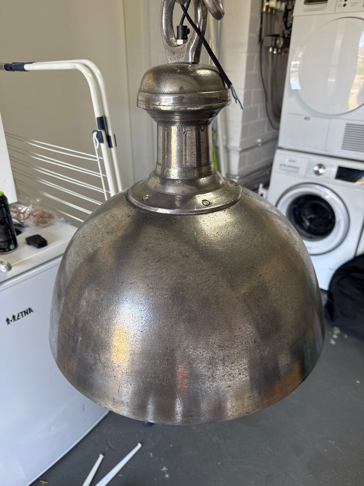 Stoere robuuste hanglamp Alan - Raw Nikkel, Ophalen, Zo goed als nieuw, Metaal