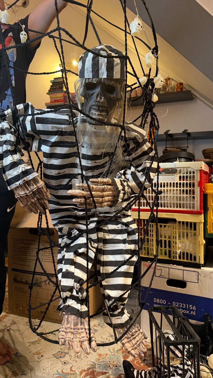 Gevangenis skelet decoratie voor Halloween, Ophalen of Verzenden, Gebruikt, Versiering, Halloween of Griezel