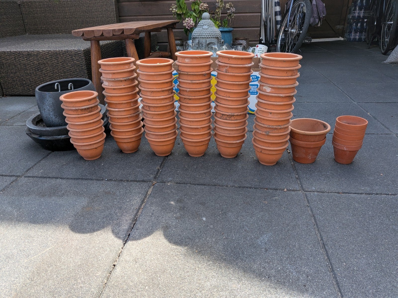 65 stuks bloempotjes, Tuin en Terras, Bloempotten, Ophalen, Rond, Zo goed als nieuw, Tuin