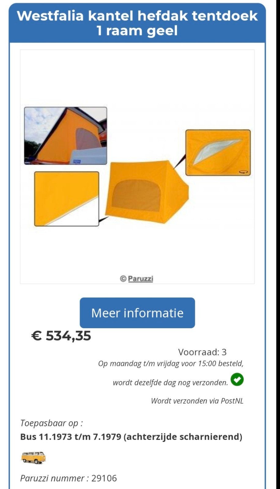 T2b westfalia hefdak tentdoek 1 raam, Auto-onderdelen, Interieur en Bekleding, Ophalen of Verzenden, Nieuw