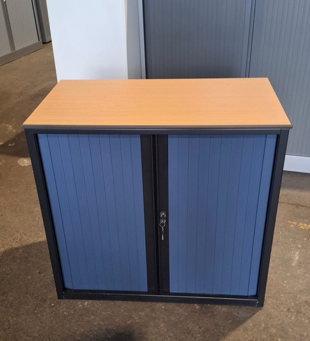 Metalen Drenhea roldeurkast met legbord, zwart/blauw, Ophalen, Gebruikt, 50 tot 100 cm, Minder dan 100 cm