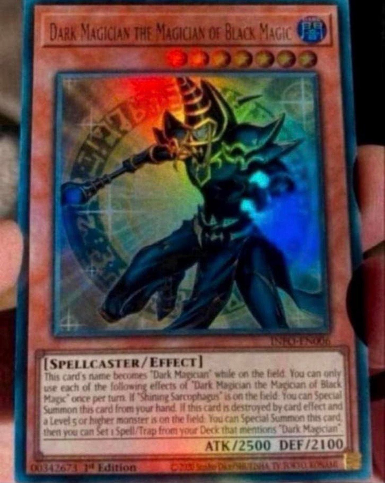 Yu-Gi-Oh! Dark Magician the Magician of Black Magic INFO 1st, Ophalen of Verzenden, Zo goed als nieuw, Losse kaart, Foil