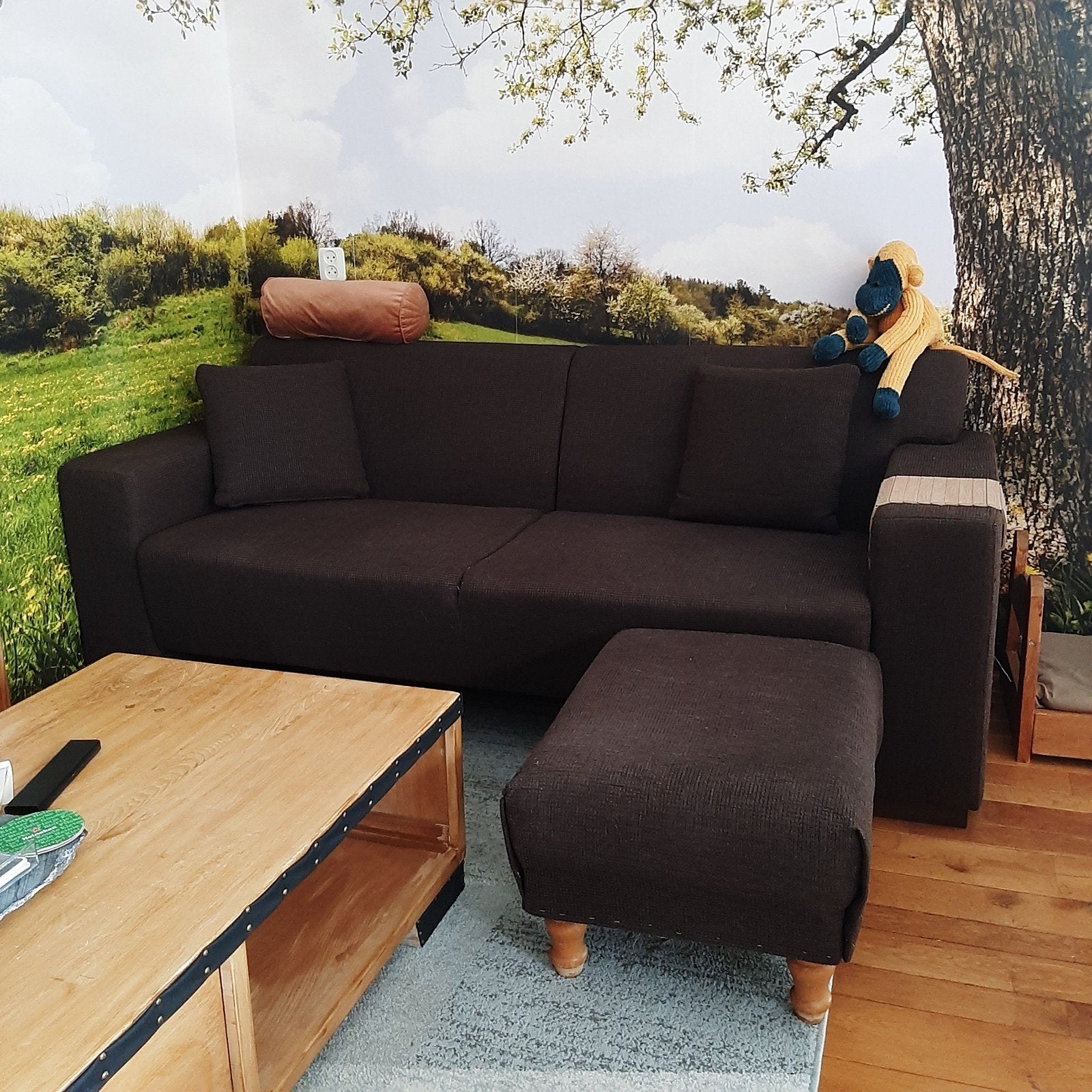 Comfortabele bruine driezitsbank gratis, Ophalen, Gebruikt, Driepersoons, 75 tot 100 cm