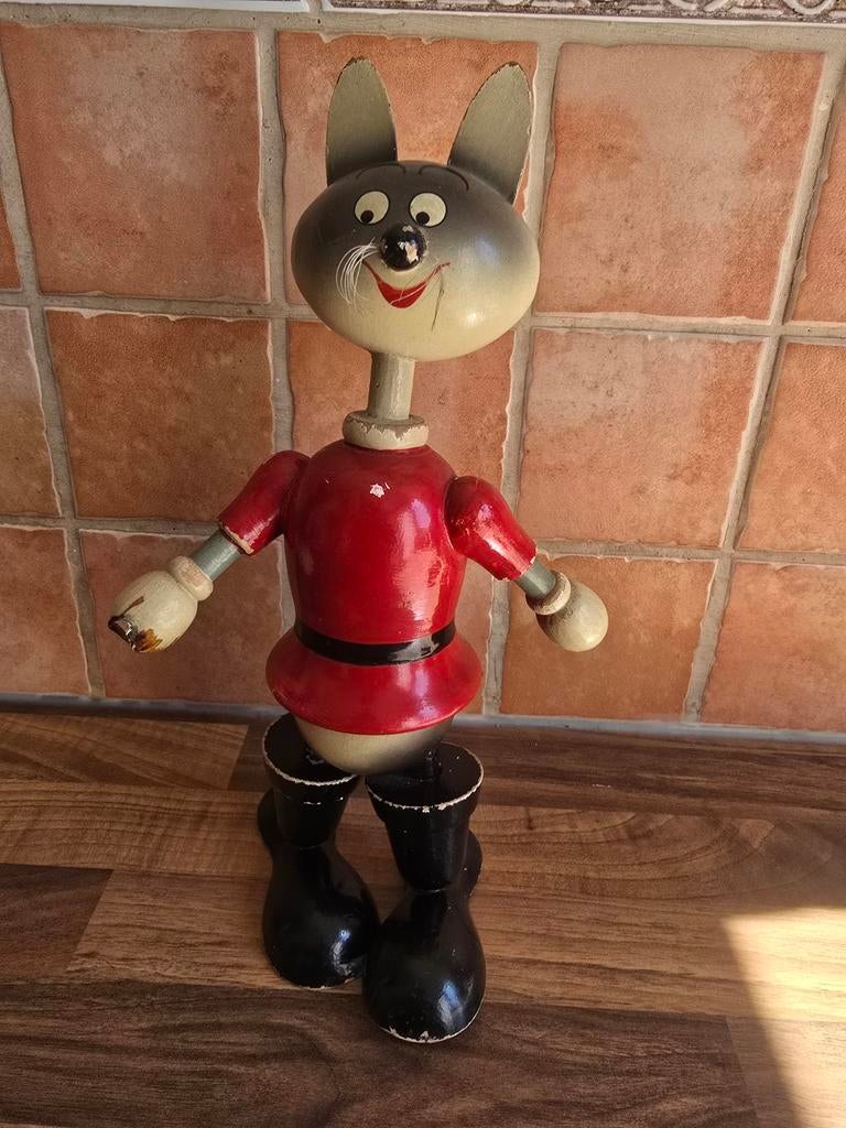 Vintage houten katten spaarpot - beweegbare armen en benen, Antiek en Kunst, Antiek | Speelgoed, Ophalen of Verzenden