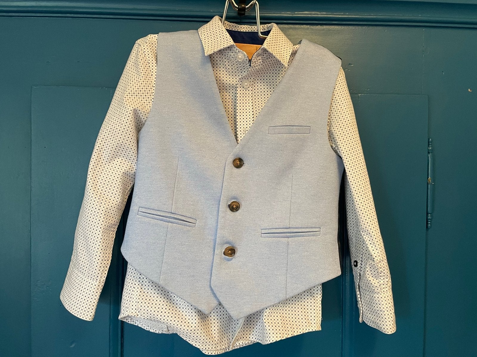 Nette set kostuum; overhemd, gilet en broek (maat 110/116), Kinderen en Baby's, Verzenden, Zo goed als nieuw, Jongen, Setje