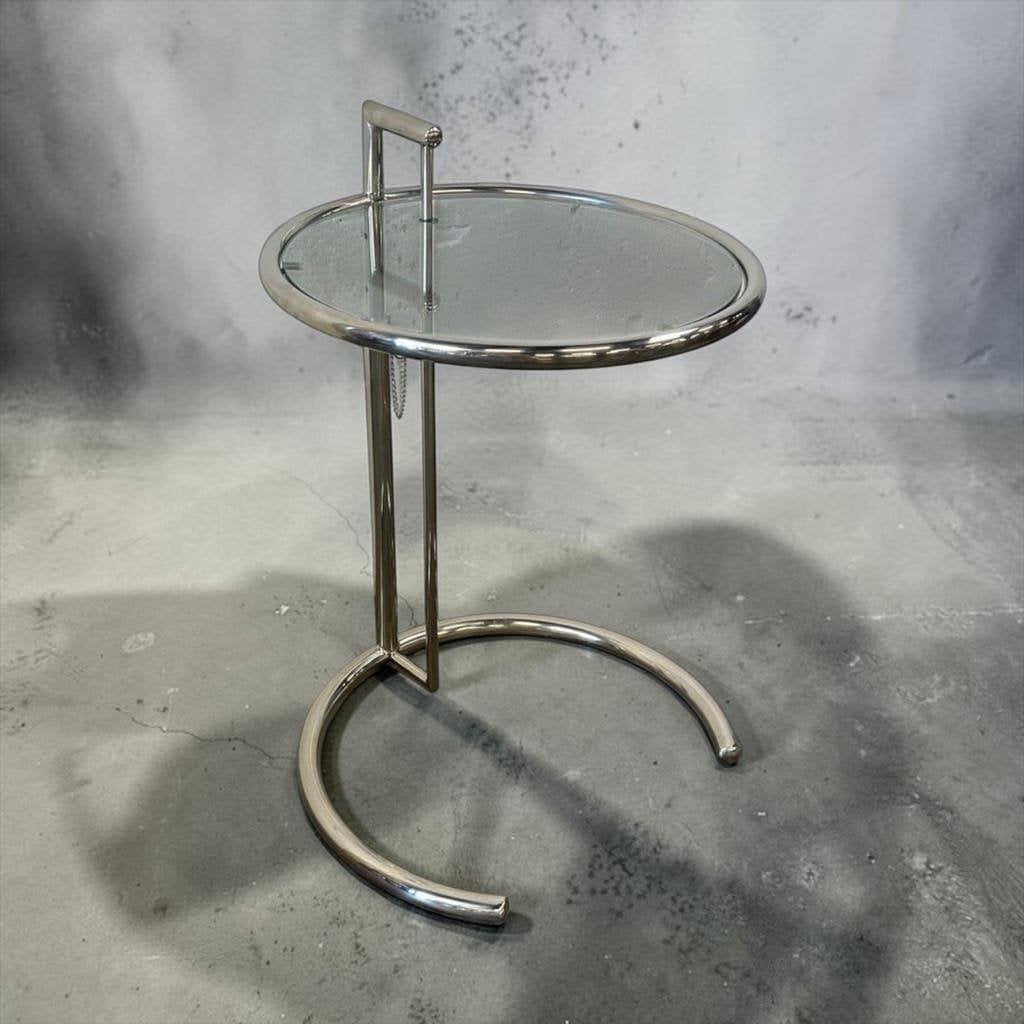 Vintage chromen verstelbare bijzettafel met fumé glas, Ophalen
