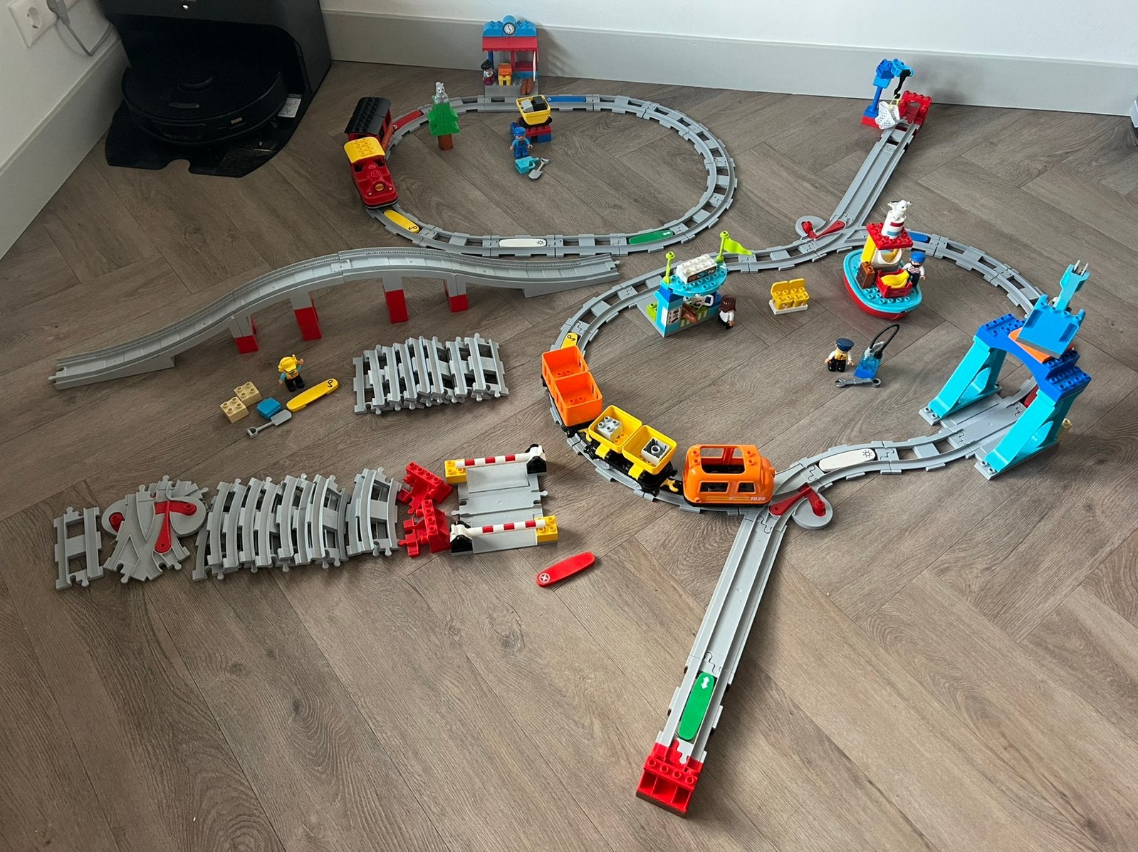 Duplo goederentrein stoomtrein rails en treinbrug, Ophalen of Verzenden, Gebruikt
