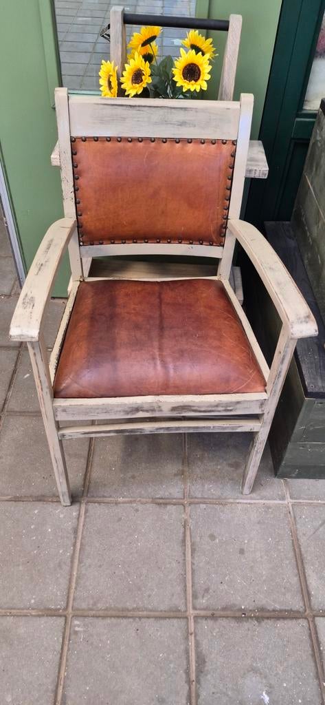 Mooie vintage stoel met leren bekleding, Ophalen of Verzenden