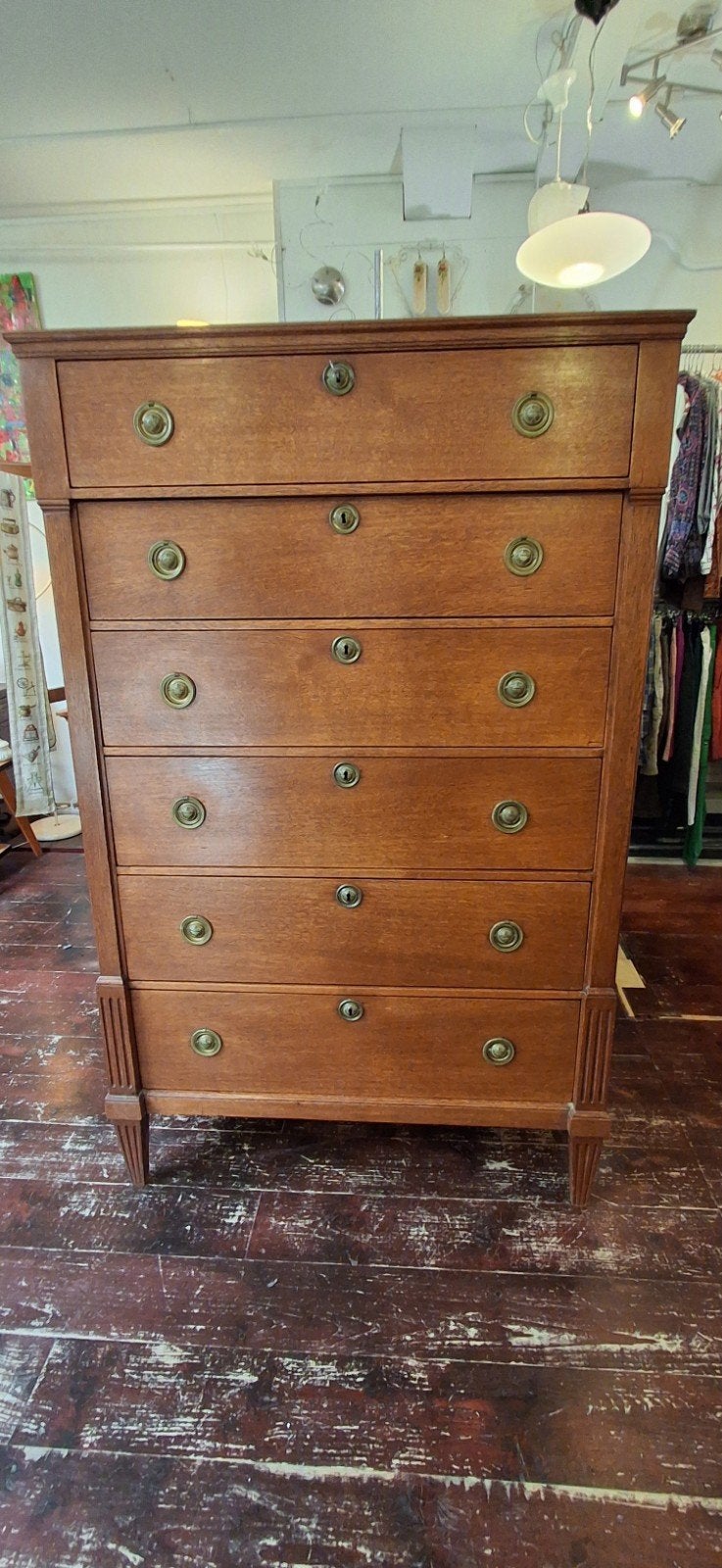 Antieke Hollandse Empire Chiffonnière – Eiken 6 Ladekast, Ophalen