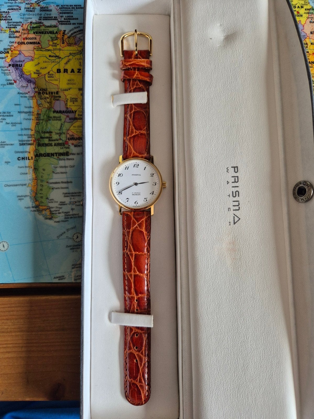 Prisma horloge 17 jewels incablok, Overige merken, Leer, Staal, Polshorloge