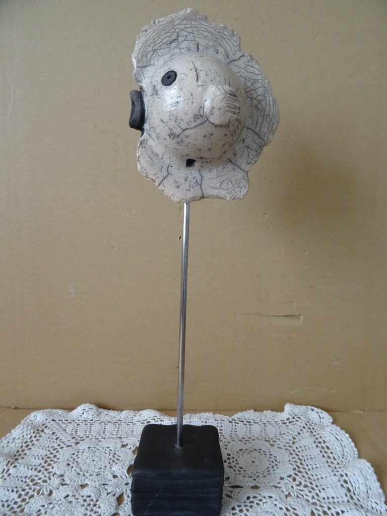 Vintage beeld vis kogelvis raku beeld keramiek PvW 37cm