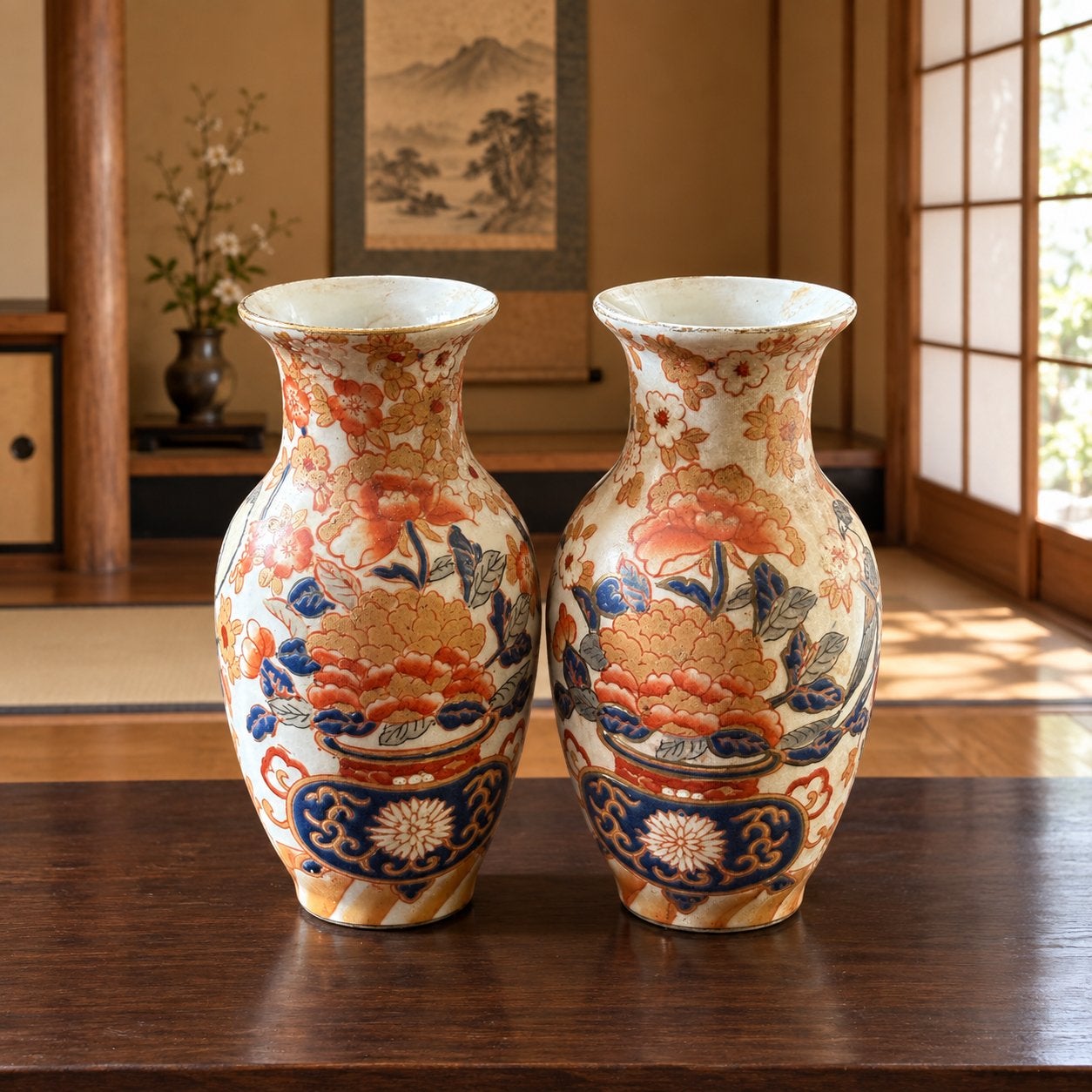 Paar antieke japanse vaasjes, Ophalen of Verzenden