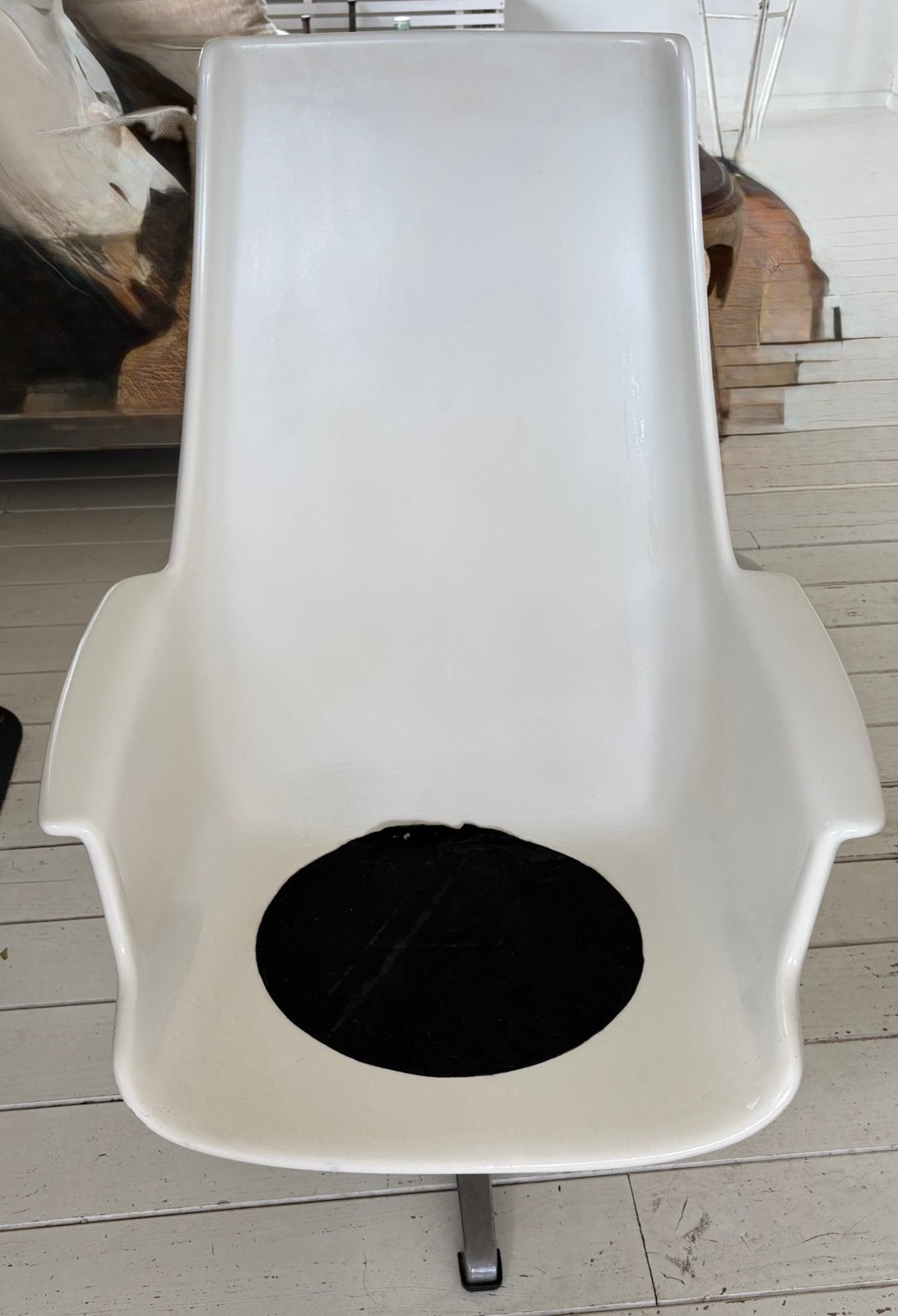 Vintage Kuipstoel spacy gebroken wit, Huis en Inrichting, Ophalen, Kunststof, Gebruikt, Wit