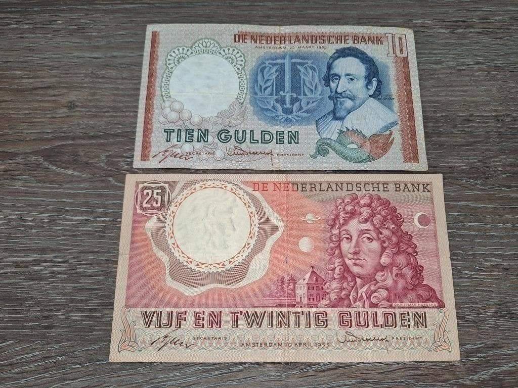 Set guldenbiljetten jaren 1950, 10 en 25 gulden 1953-1955, Ophalen of Verzenden, 25 gulden