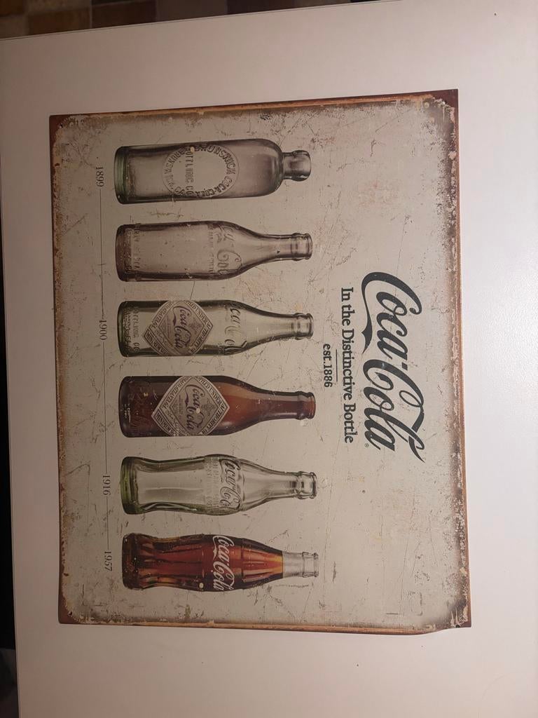 Coca-Cola Reclamebord - Evolutie van de fles, Ophalen, Gebruikt, Reclamebord