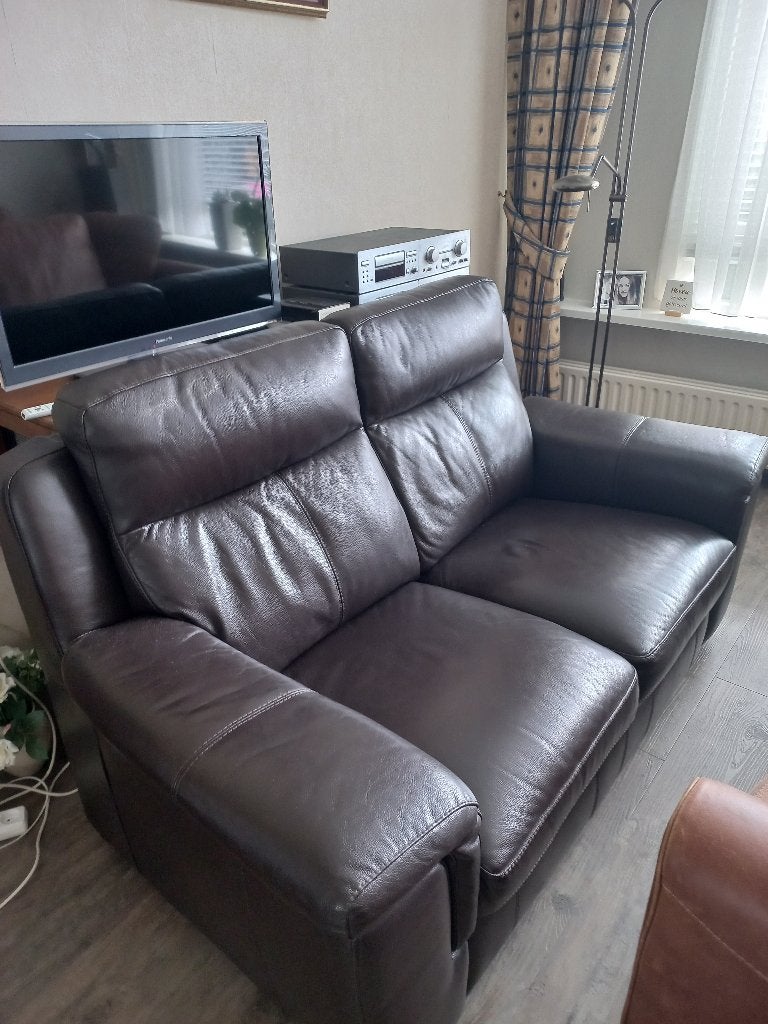 Bankstel, leer 2 x 2 sits donkerbruin, Ophalen, Klassiek, 150 tot 200 cm, Tweepersoons