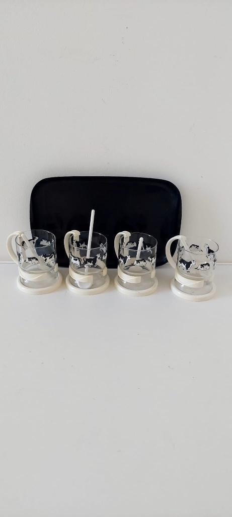 Vintage koffie thee koeien print glazen mok beker glas 70 80, Eu, Eu, Ophalen of Verzenden, Glas