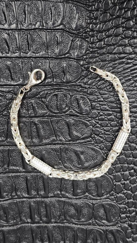 925 Zilveren Koningsschakel Armband met steentjes 20cm / 6mm