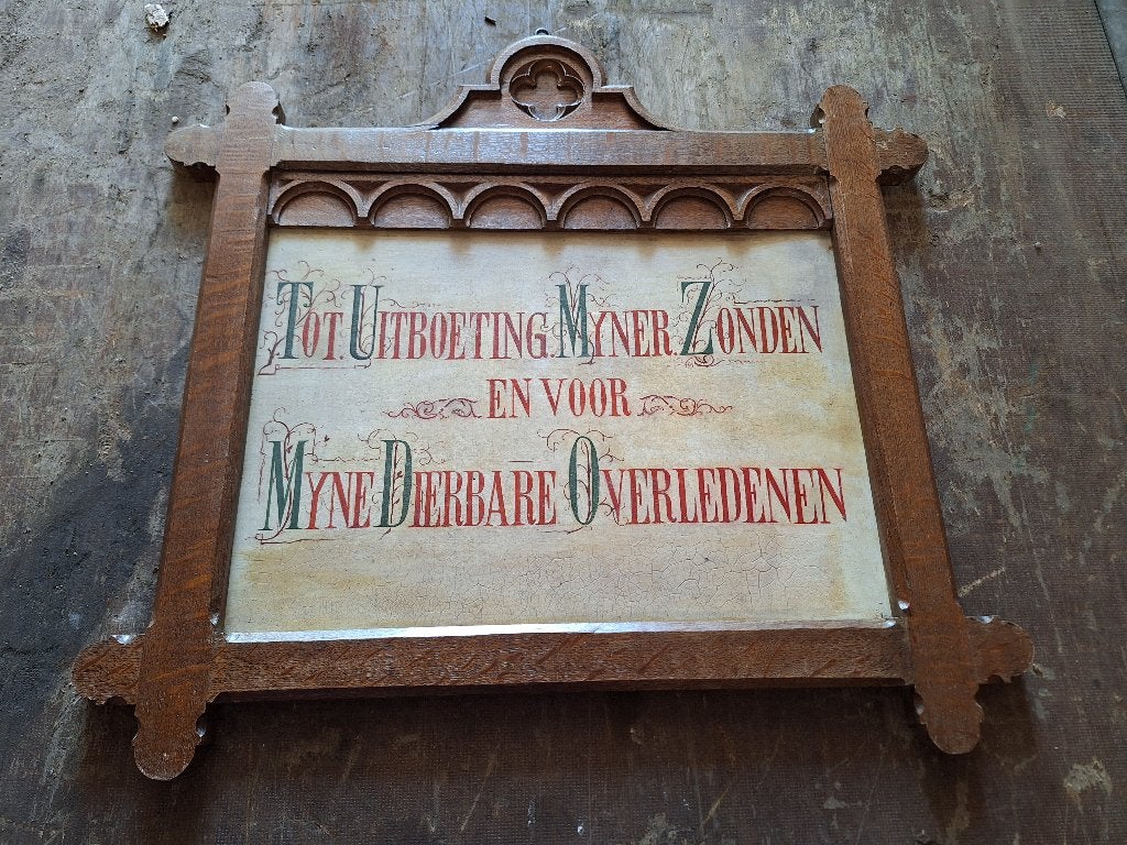 Antiek Eikenhouten Gebedsbord met Tekst, Ophalen