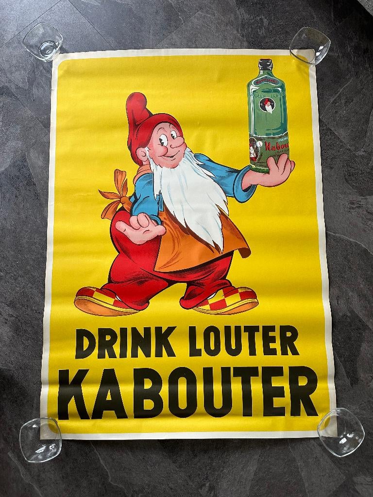 Gele DRINK LOUTER KABOUTER affiche poster. 105 x 83 cm., Ophalen of Verzenden, Gebruikt, Overige typen