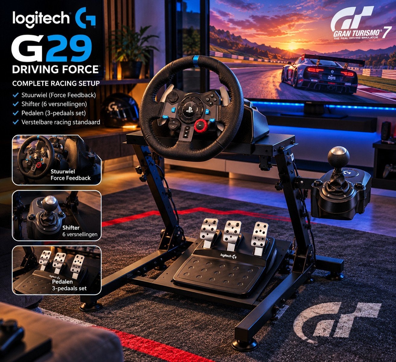 Logitech G29 Driving Force + Shifter + Stuurstandaard, Ophalen, Zo goed als nieuw, Stuur of Pedalen, PlayStation 4