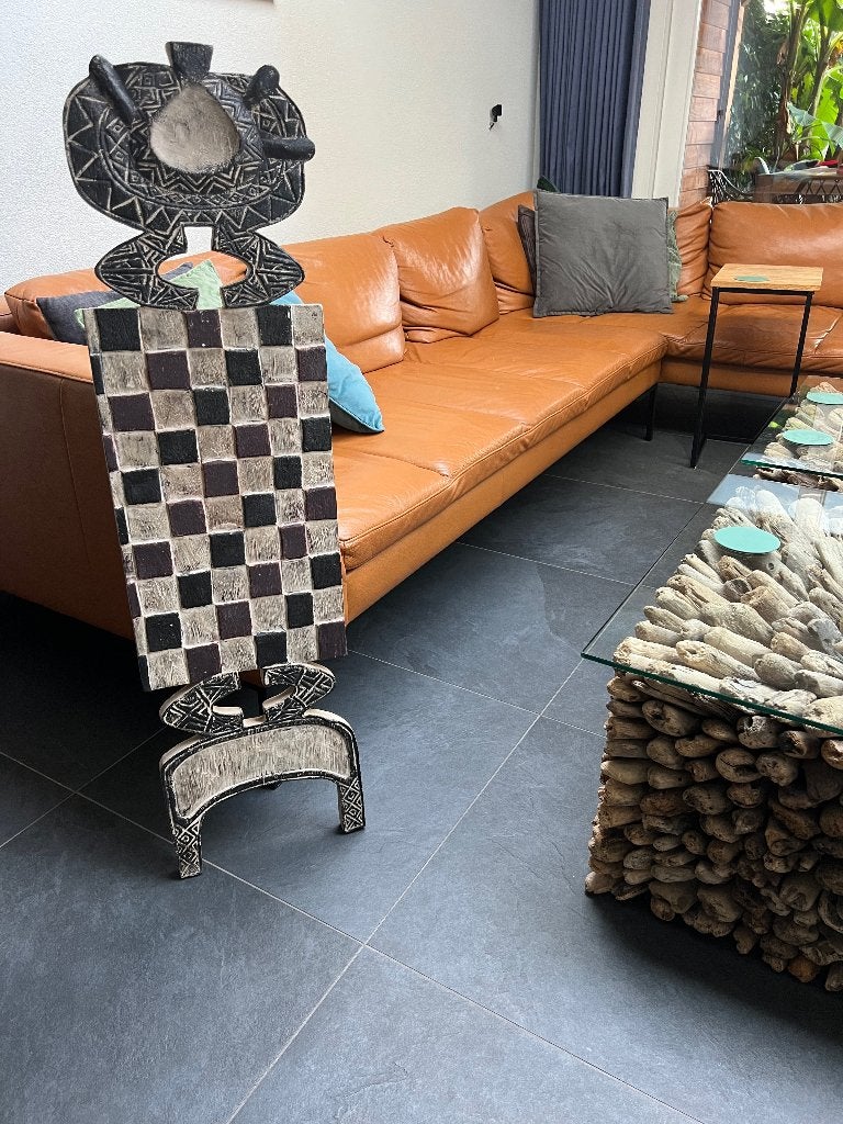 Tiki Art wandpaneel houtsnijwerk Indonesie zwaar 110 cm, Huis en Inrichting, Verburgt Vintage, 110 cm, Boho, Meerkleurig