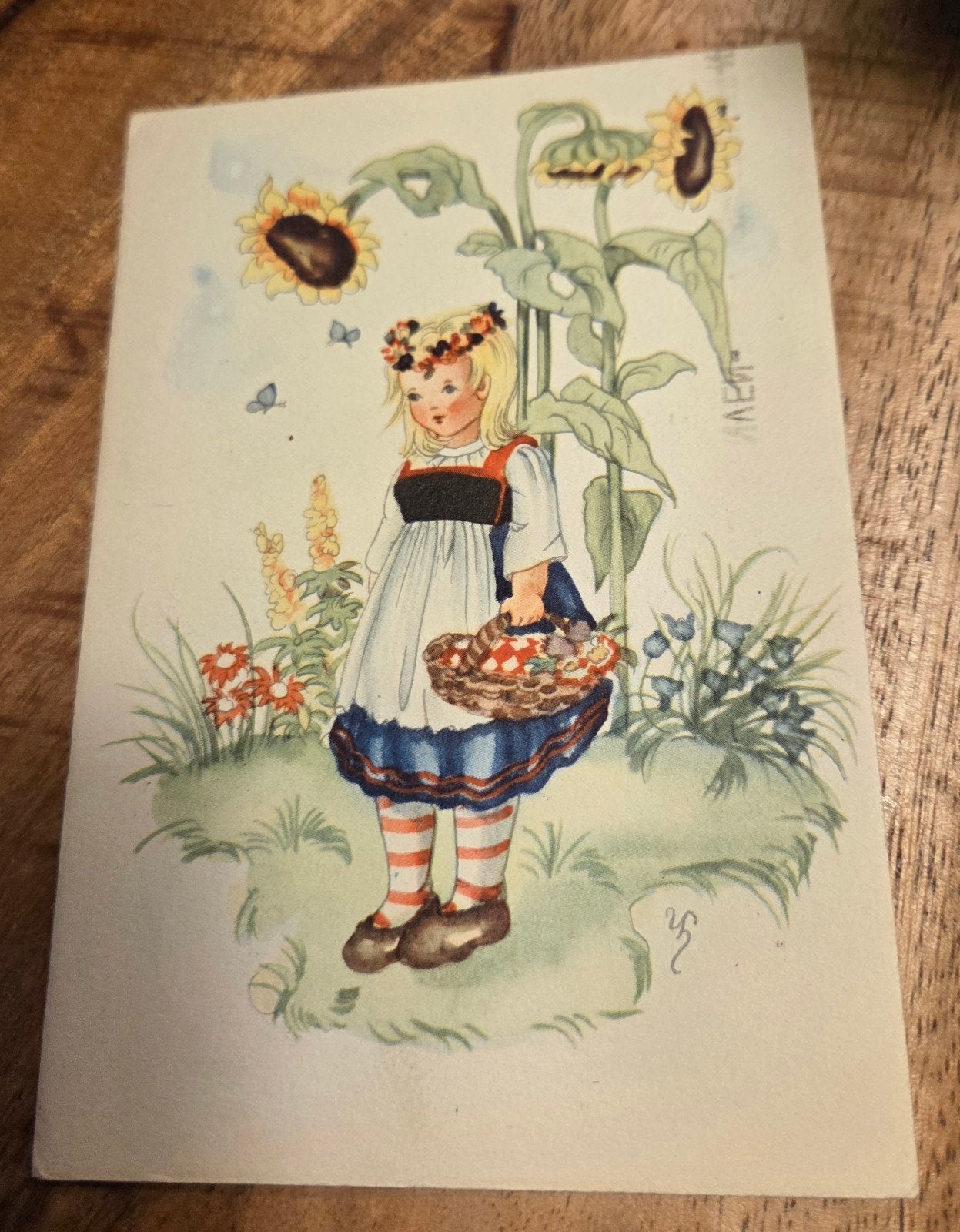 Meisje met zonnebloemen en mandje, Verzenden, 1960 tot 1980, Gelopen, Kinderen