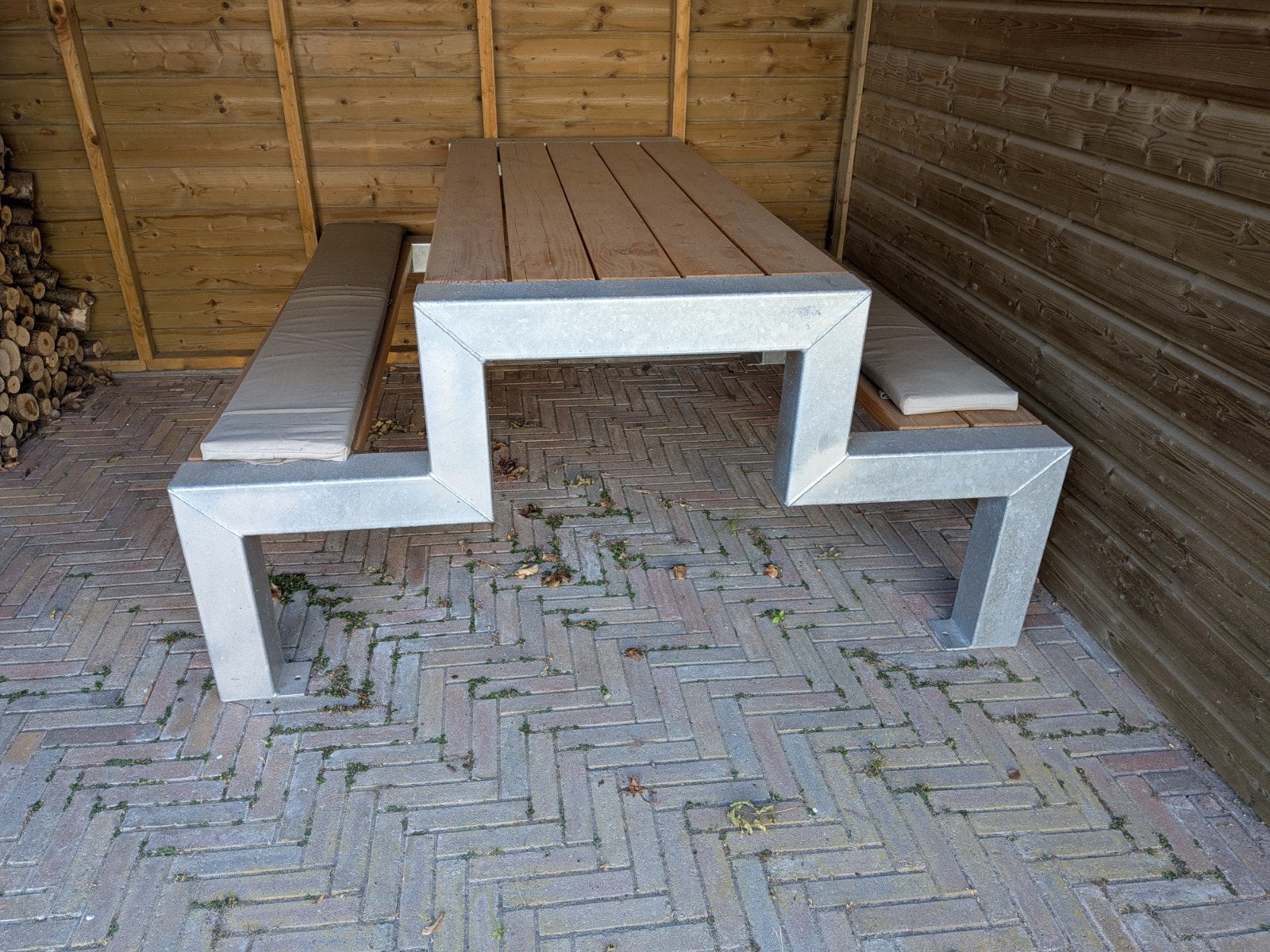 Picknicktafel verzinkt frame met Douglas planken, Tuin en Terras, Picknicktafels, Ophalen, Zo goed als nieuw, Rechthoekig, Staal