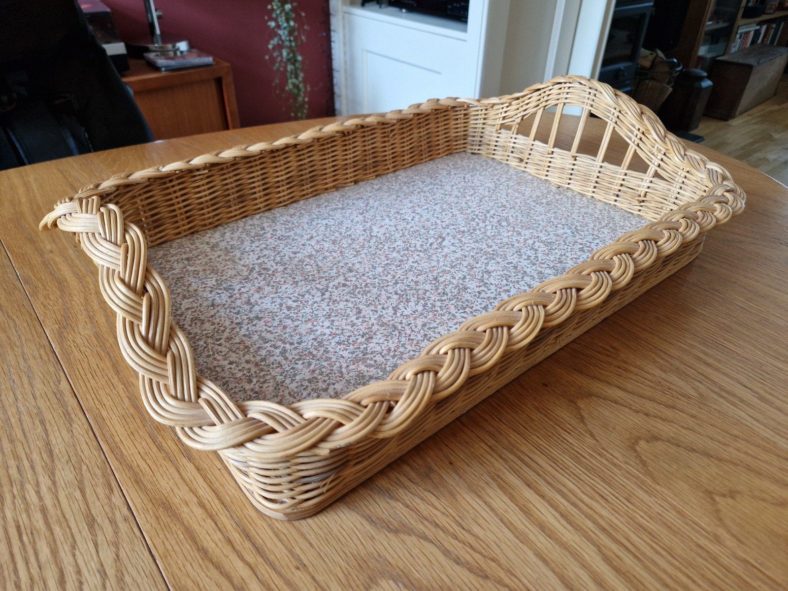 Groot rotan retro dienblad - AANBIEDING van 22,50 voor 15,-!, Natuurlijk materiaal, Met opstaande rand, Ophalen of Verzenden, Zo goed als nieuw