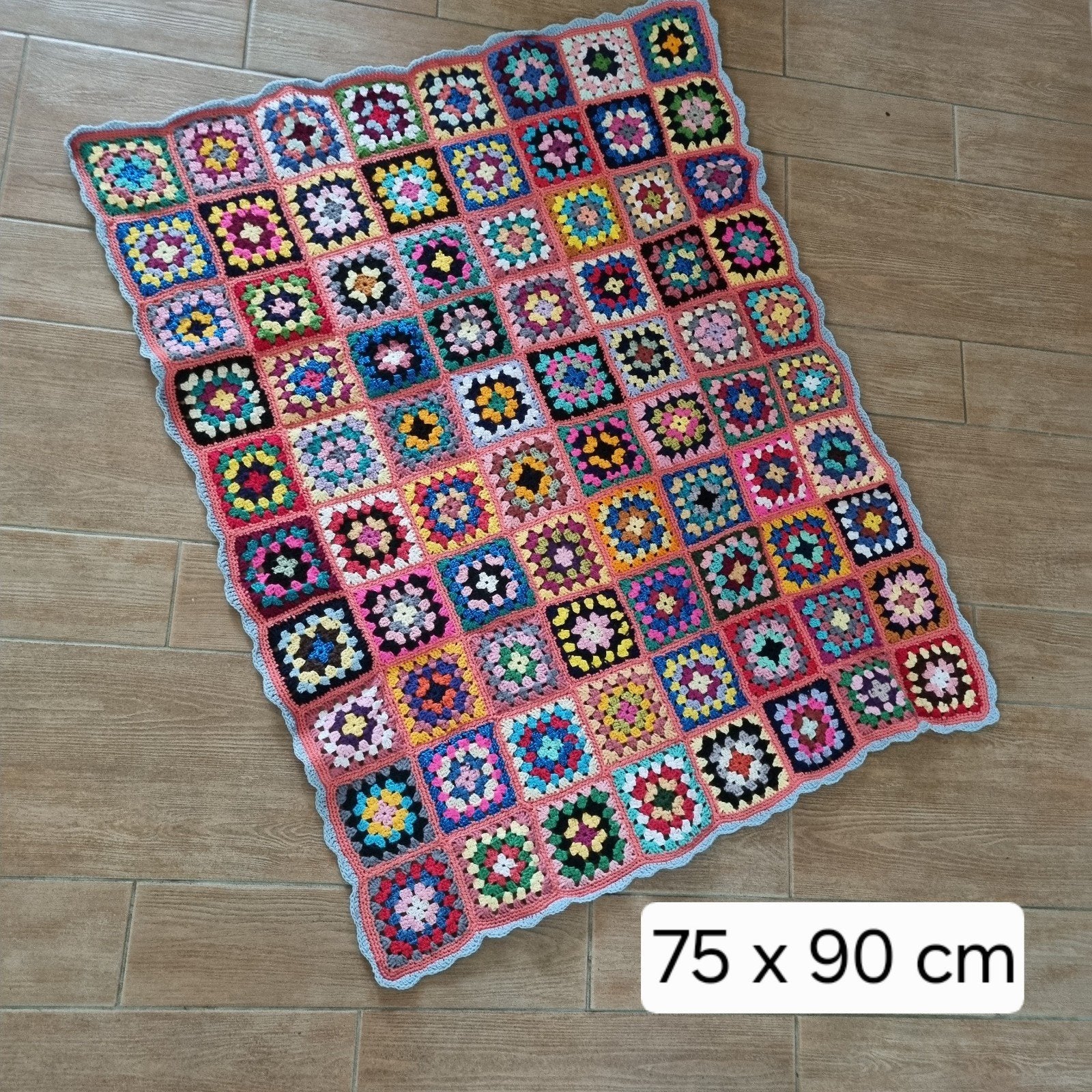 Gehaakte katoenen plaid / kleed - kleurrijke granny squares, 50 tot 100 cm, Geel, Nieuw, Bohemian, Retro, Handgemaakt, Granny Square