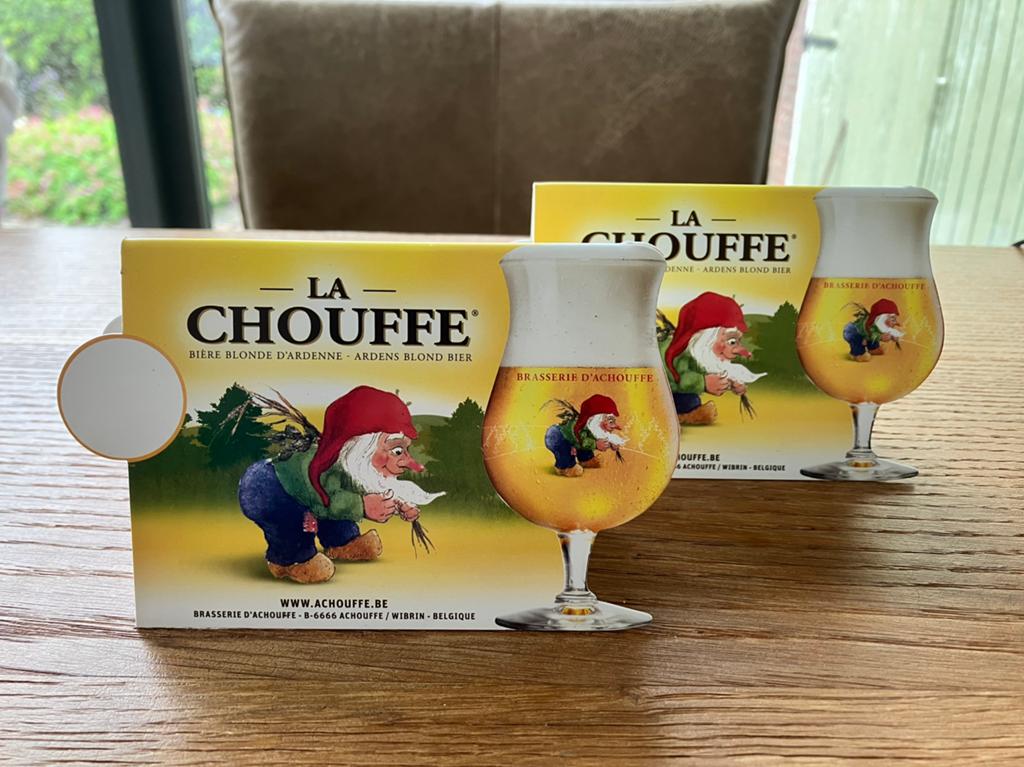 2 x Vintage la chouffe bier tafelbordje reclamebord, Verzamelen, Biermerken, Ophalen of Verzenden, Gebruikt, Reclamebord, Plaat of Schild